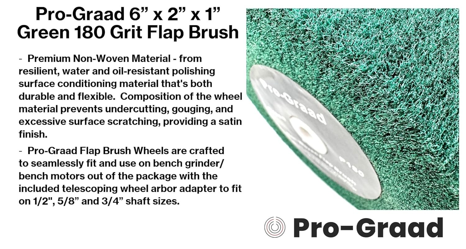 Pro-Graad 6” x 2” Green 180 Grit Non-Woven Bench Grinder Polishing Burnishing…
