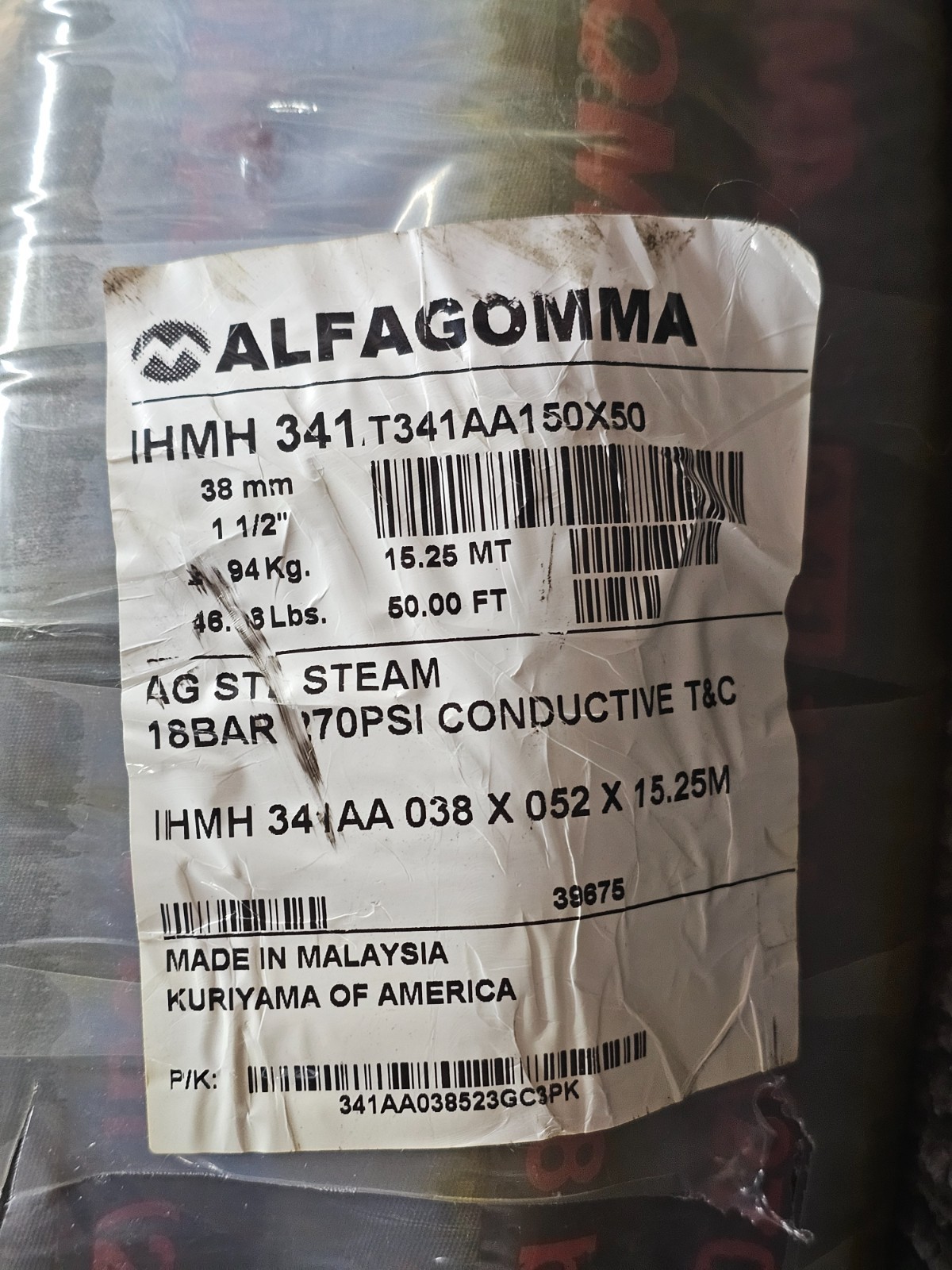Alfagomma T341AA150X50 1 1/2 in. ID x 50 ft 270 PSI Chlorobutyl Steam Hose Black