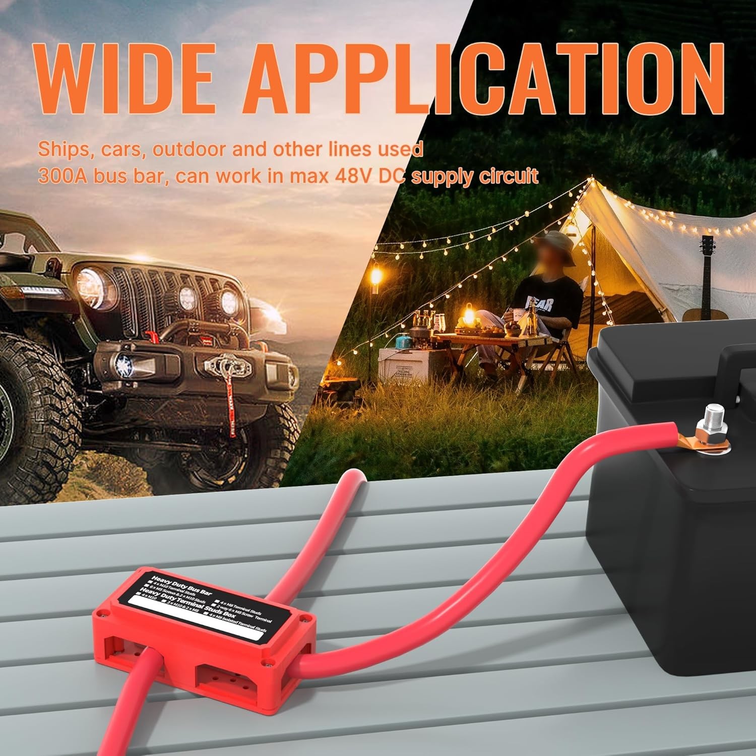300A 12V Bus Bar Power Distribution Block Waterproof with 4 x 3/8″ Studs Car RV