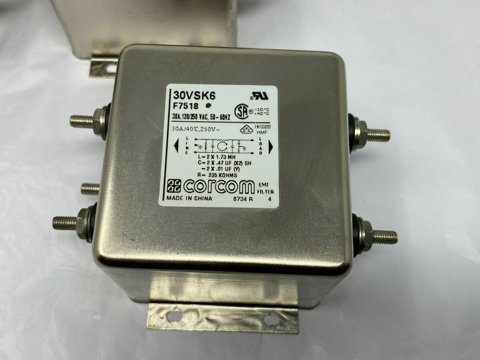 Corcom 30VSK6 Power Line Filter 30A 120/250V 50/60Hz 1-PH Chassis Mount