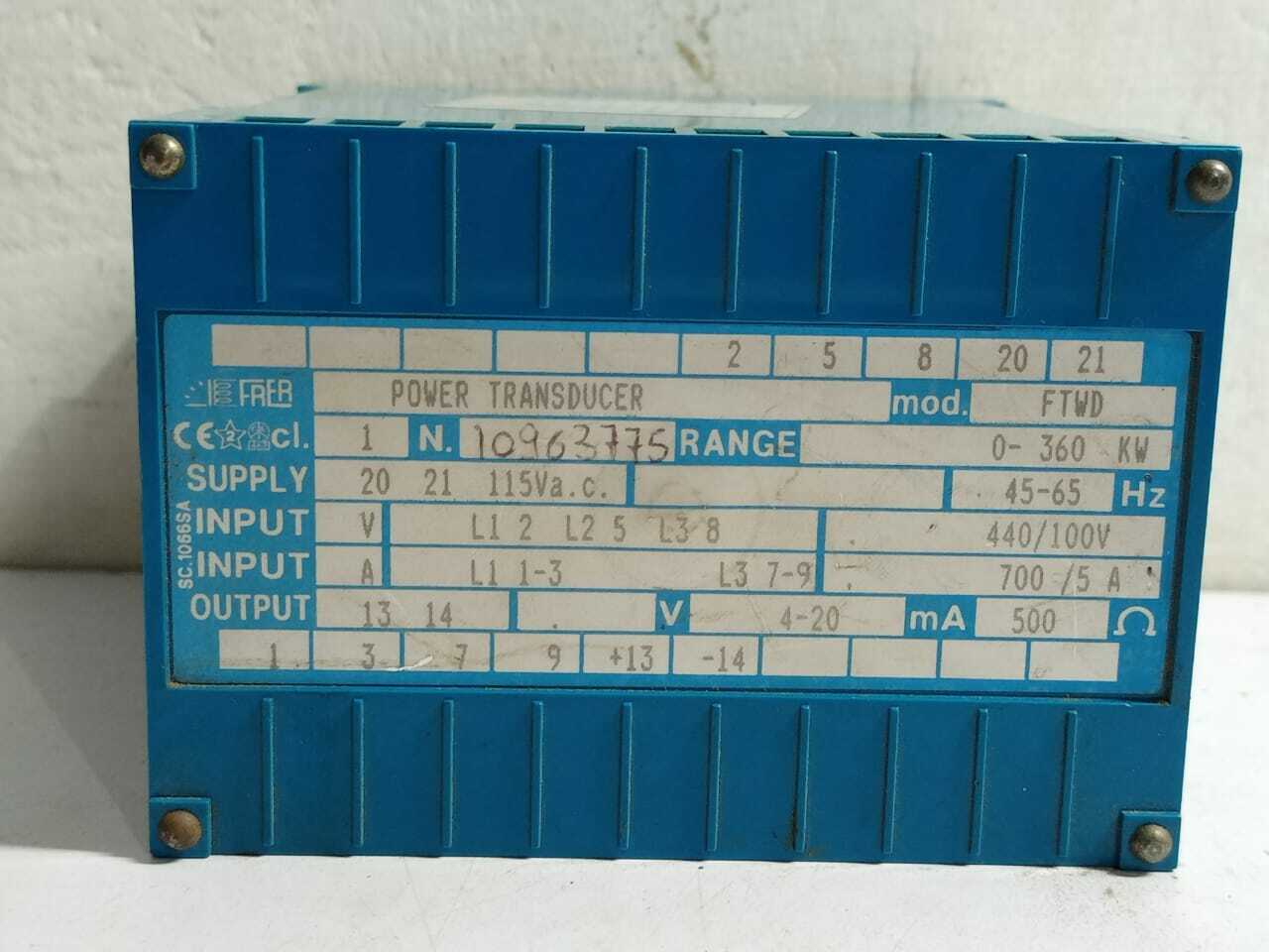 Power Transducer FTWD Range 0-360Kw 45-65Hz 700/5A 4-20Ma Supply 115Vac