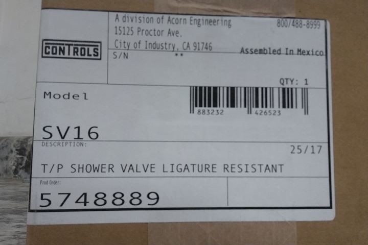 Acorn SV16 1/2 In Inlet/Outlet Connection Ligature Resistant Shower Valve