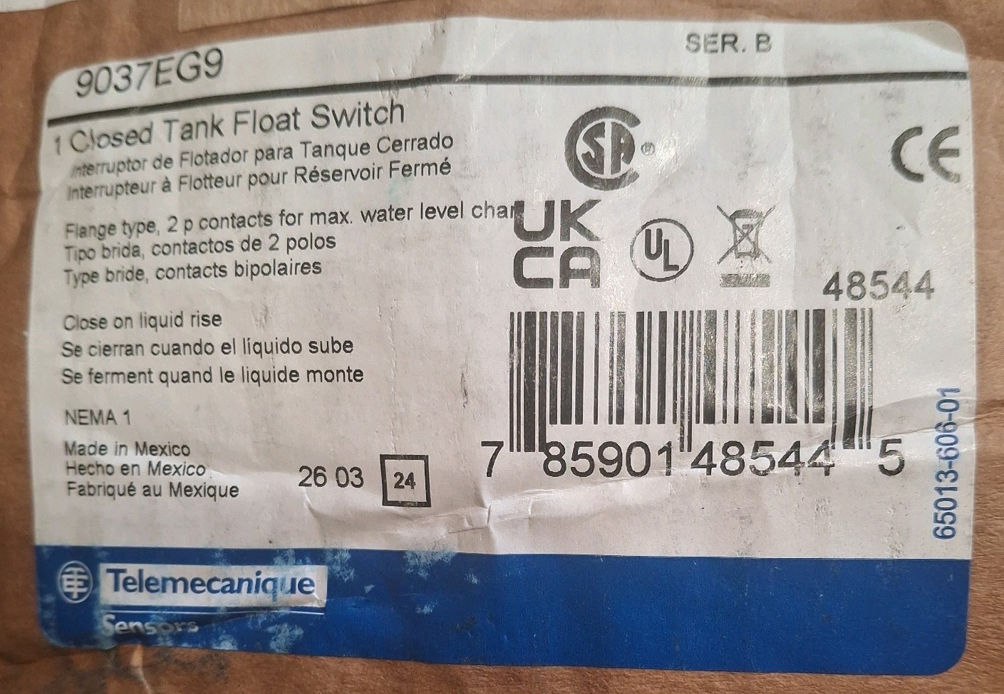 Telemecanique 9037EG9 Closed Tank Float Switch