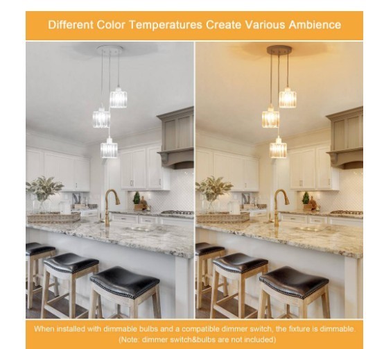 LWYTJO 3-Light Shine White Modern Classic Style Crystal Pendant Light