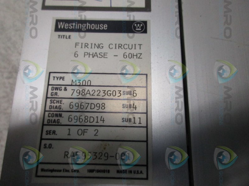 WESTINGHOUSE M300 798A223G03 FIRING CIRCUIT 6 PHASE-60HZ UNMP
