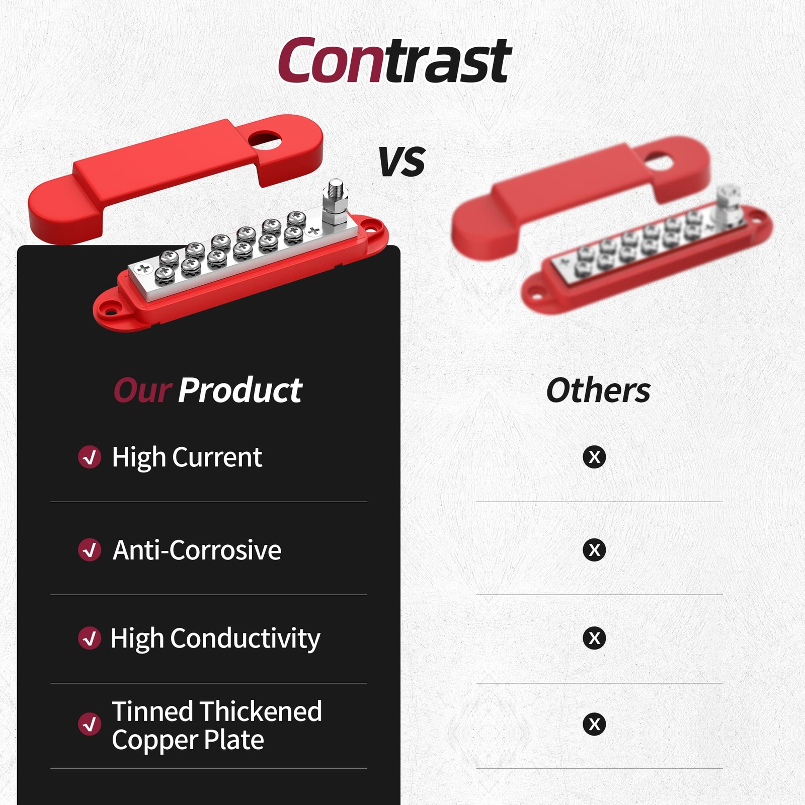 RVBOATPAT Power Distribution Block 12V 150A 1/4″ Stud Marine Red and Black