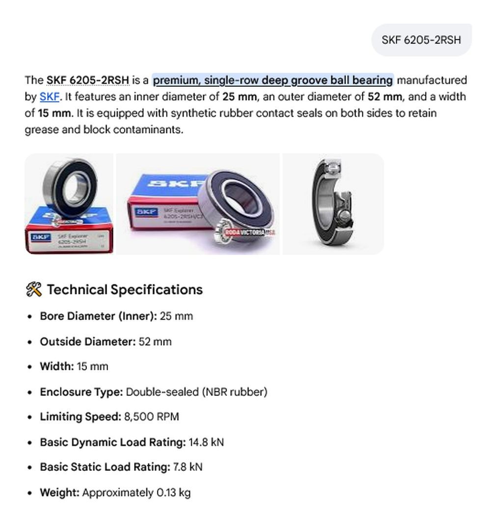1 NEW SKF 6205-2RSH 25x52x15mm RADIAL DEEP GROOVE BALL BEARING NIB *MAKE OFFER*