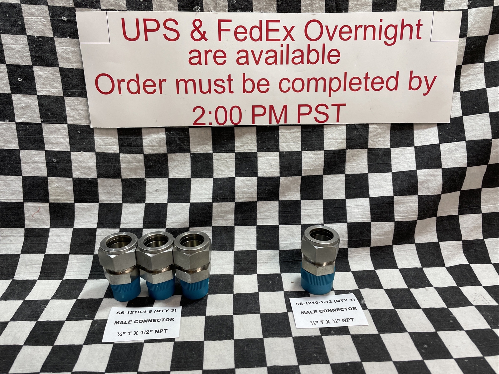 SWAGELOK MALE CONNECTOR 3/4″ T, SS-1210-1-12 & SS-1210-1-8, LOT OF 4 SHIPSAMEDAY