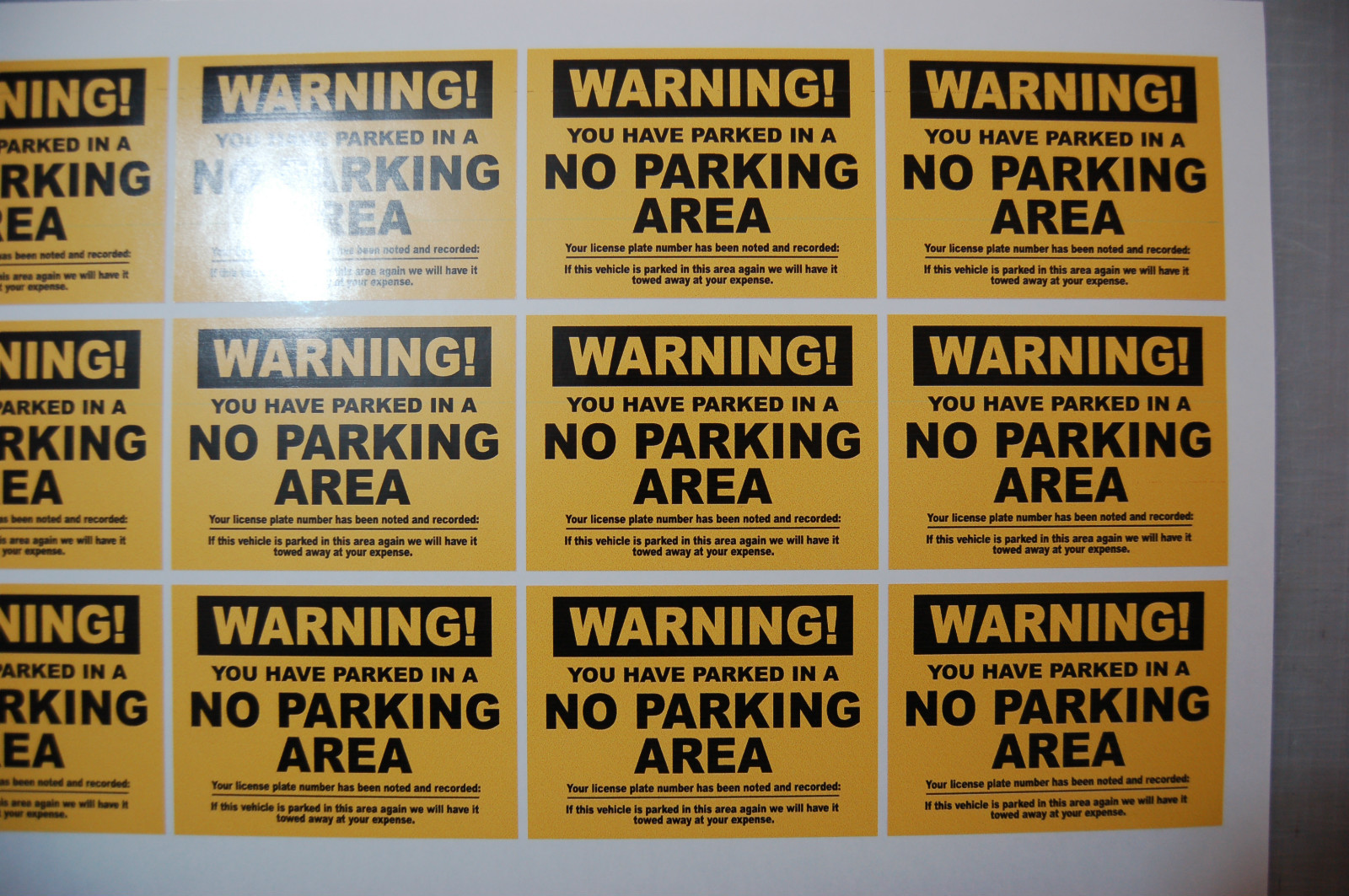 25 Warning illegal park sticker sign violation vehicle tow PARKING AREA Driveway
