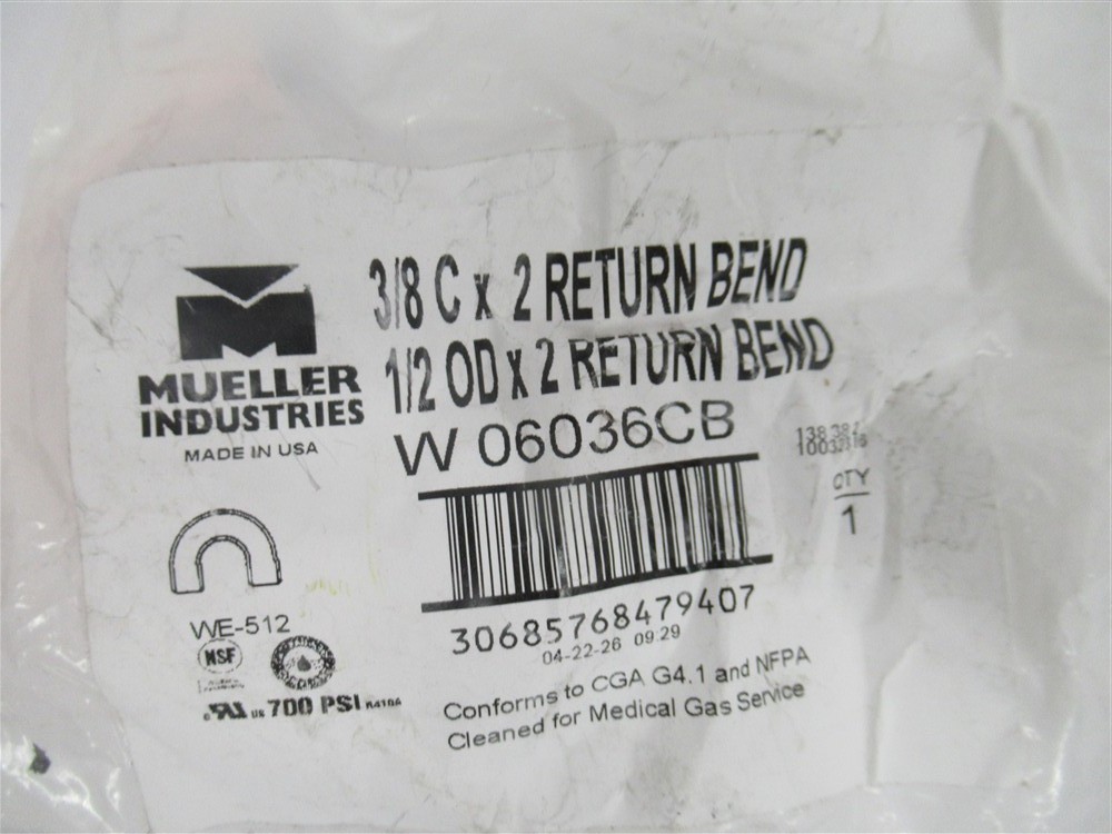 5 NEW 3/8 X 2 IN MUELLER COPPER SWEAT 180 RETURN BEND W 06036CB