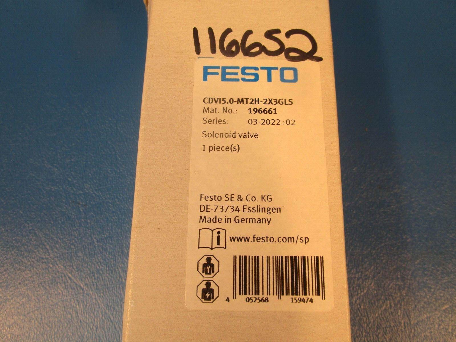 FESTO CDV15.0-MT2H-2X3GLS, 196661, Solenoid Valve, 2x 3/2-way Valve, Single Sole