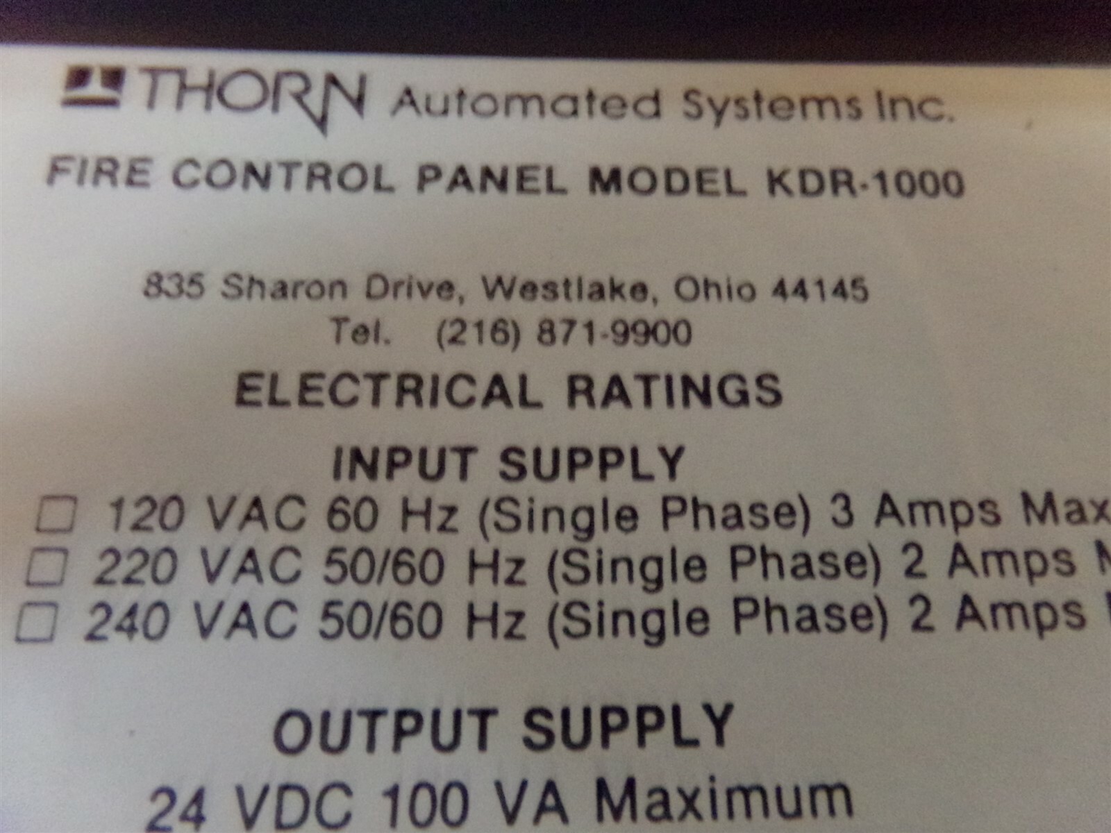 Thorn KDR-100 18700019 Fire Control Panel Cover *FREE SHIPPING*
