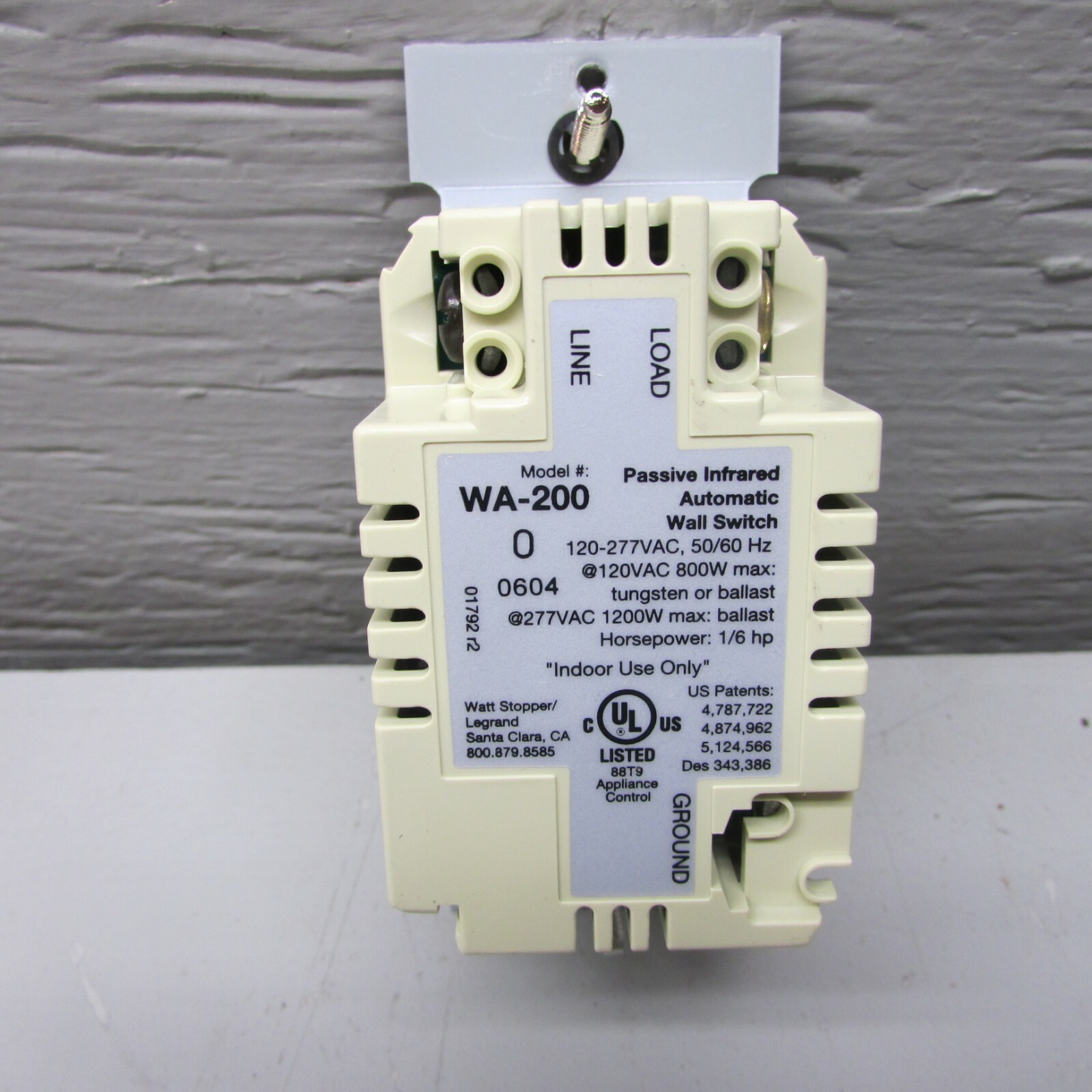 Watt Stopper WA-200 Automated Wall Switch 120-277 VAC 50/60 Hz