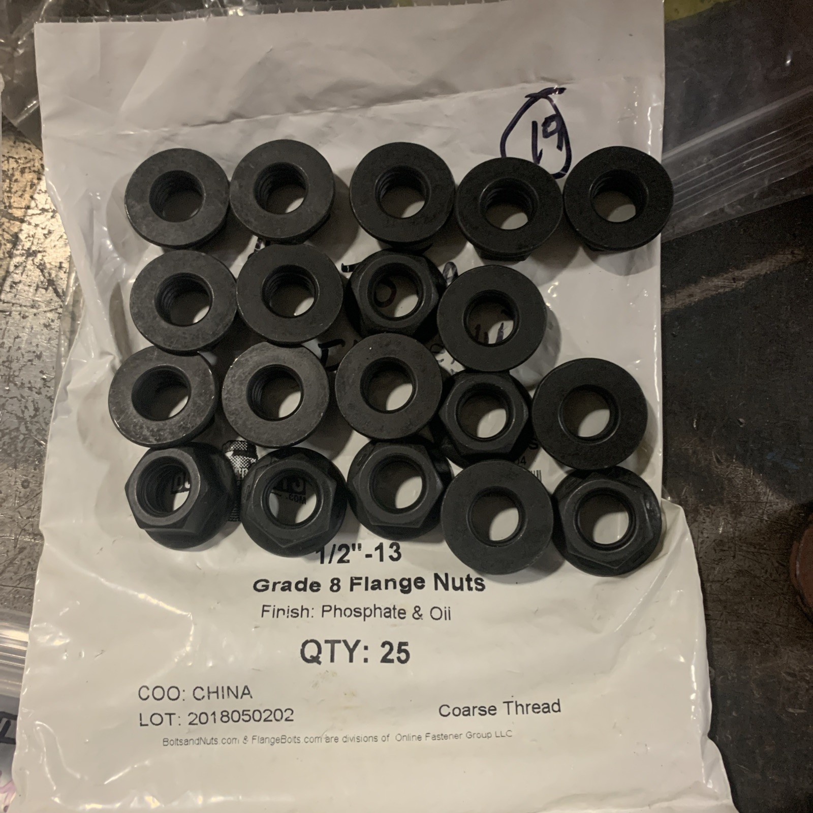 Flanged Mill Nut Assortment Lot. 3/8,7-16,1/2,3/4,7/8 & 1”