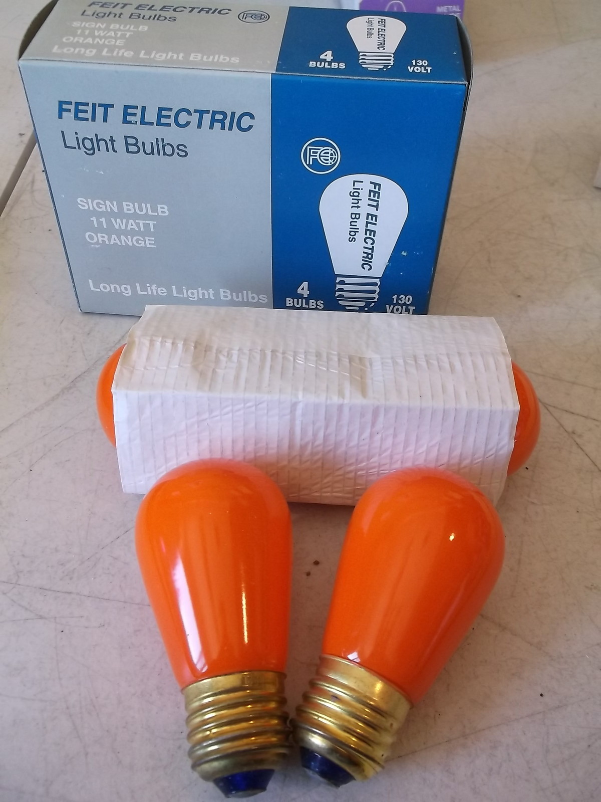 NEW Feit Electric Orange Sign Bulbs 11W 130V, Lot of 4 *FREE SHIPPING*