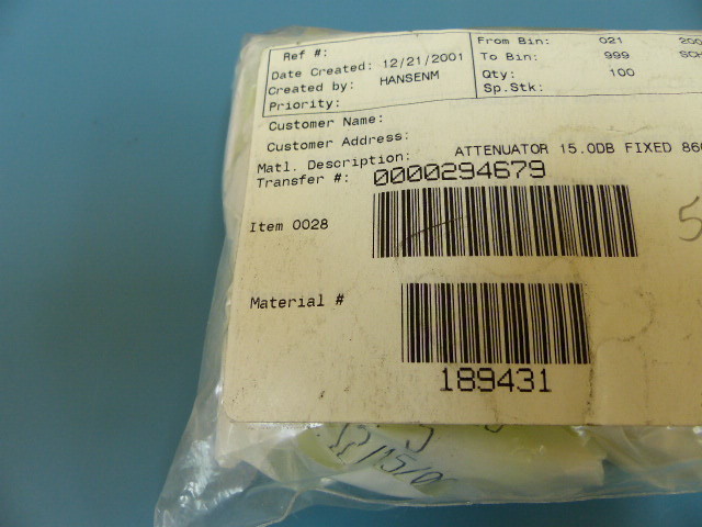 Scientific Atlanta 189431 Qty of 20 per Lot 15dB Attenuator TO5 860MHZ 75 OH