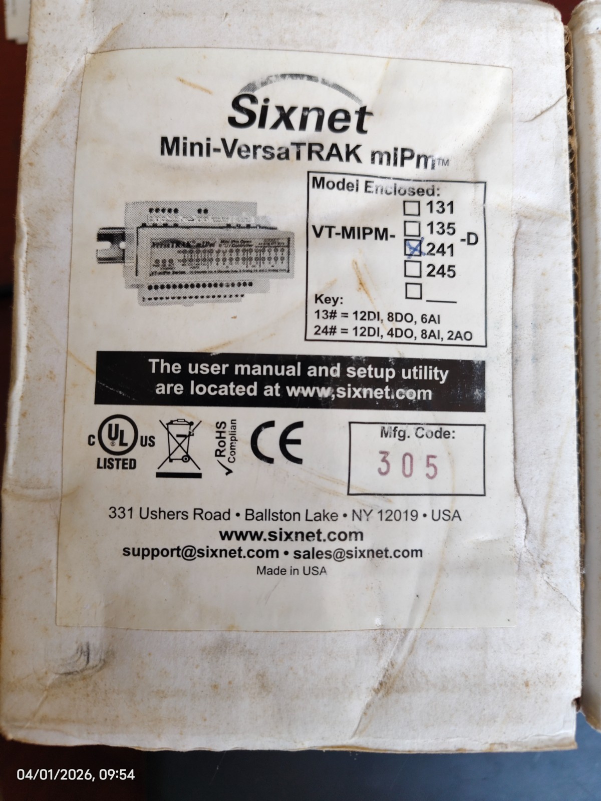 Sixnet VersaTrak Mini IPM Open RTU Controller, Model VT-MIPM-241-D