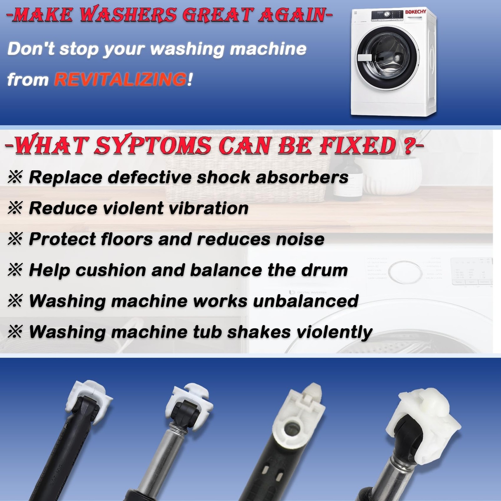 8182703 Washer Shock Absorbers 4 Pcs with Whirlpool, Maytag, Kenmore/Sears, K…