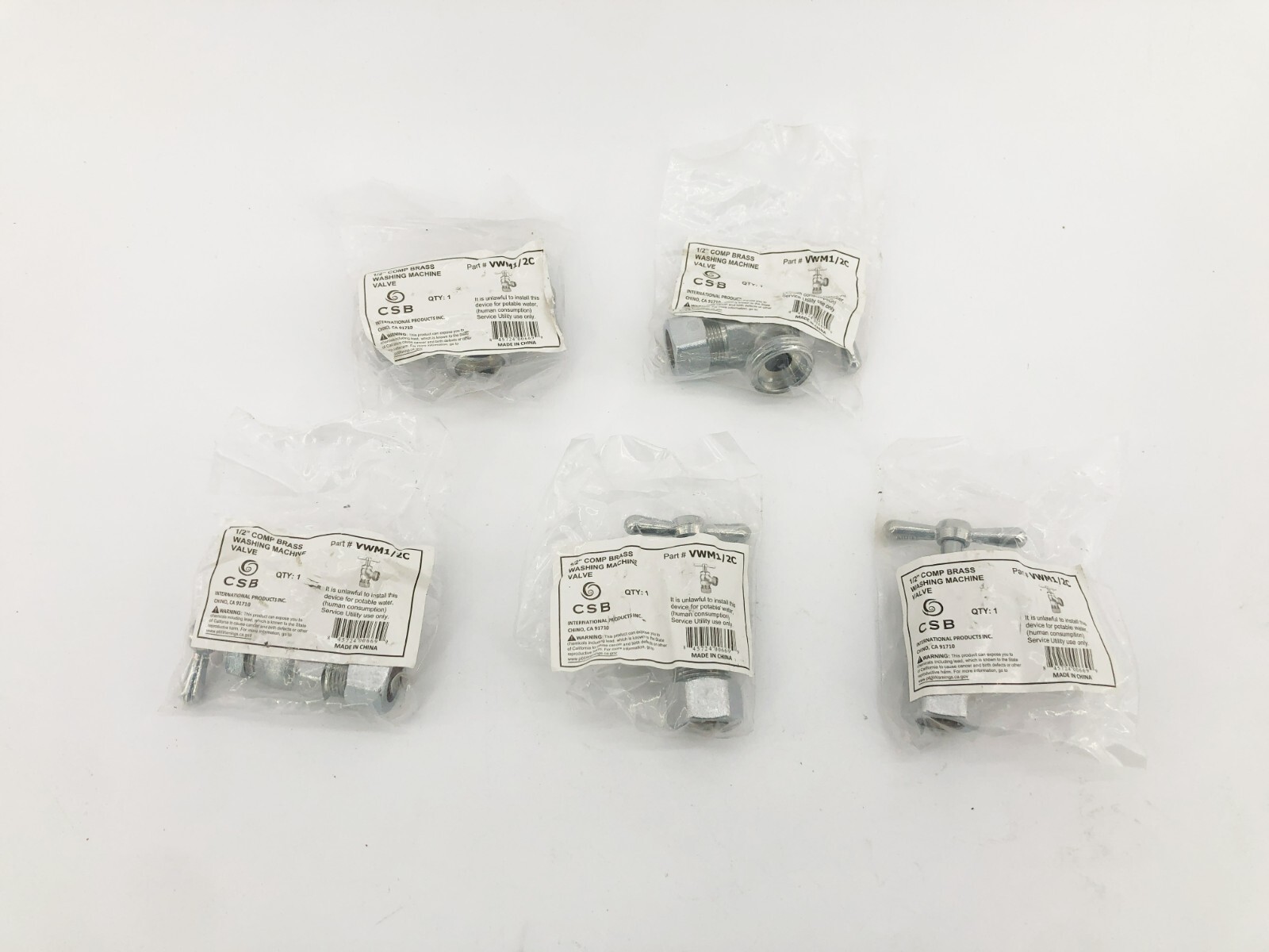 Lot of 5 New CSB VWM1/2C Brass COMP 1/2″ Washing Machine Valves
