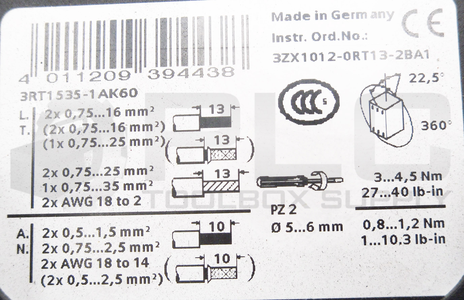 NEW SIEMENS 3RT1535-1AK60 CONTACTOR 110/120V 50/60HZ 55A 3RT1535-1..0
