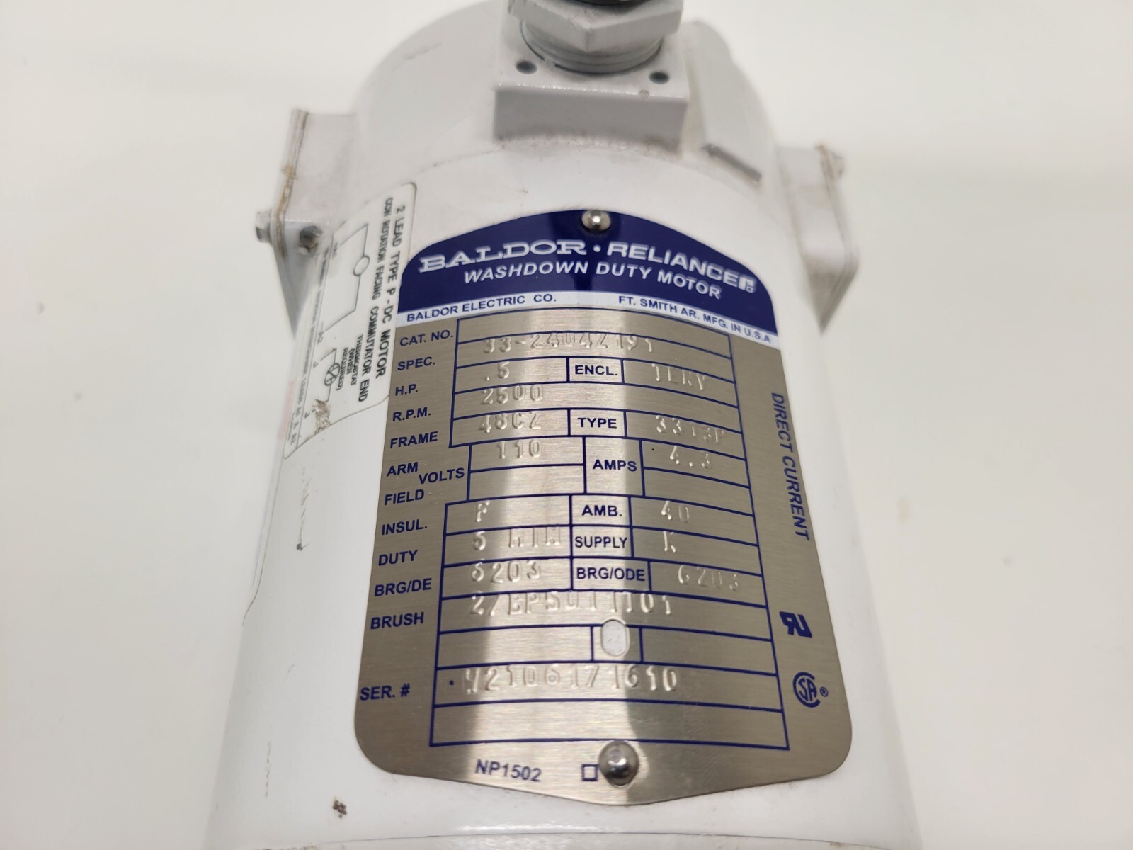 NEW OLD STOCK! BALDOR .5HP 2500RPM 110V 4.3A WASHDOWN MOTOR 33-2404Z191