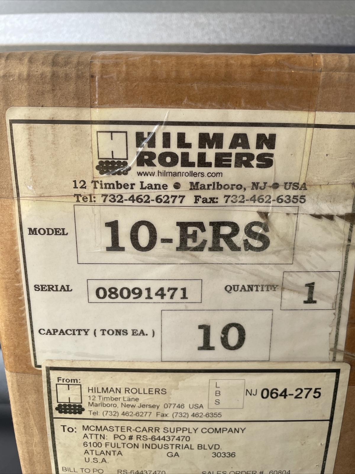 Hilman Rollers, 10-ERS, Low Profile ERS Series Roller, 10 Ton Capacity