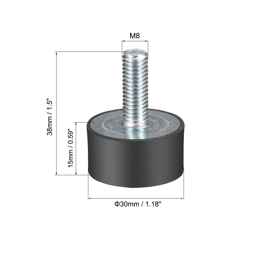 2 Pcs M8 Thread Rubber Mounts,Vibration Isolators,Cylindrical w Studs 30x15mm