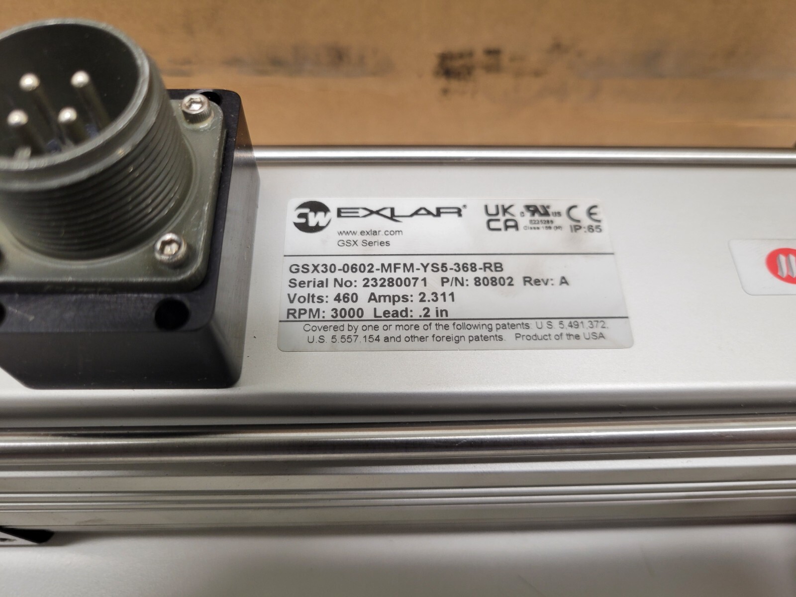 NEW! EXLAR SCREW DRIVEN ELECTRIC LINEAR ACTUATOR GSX30-0602-MFM-YS5-368-RB