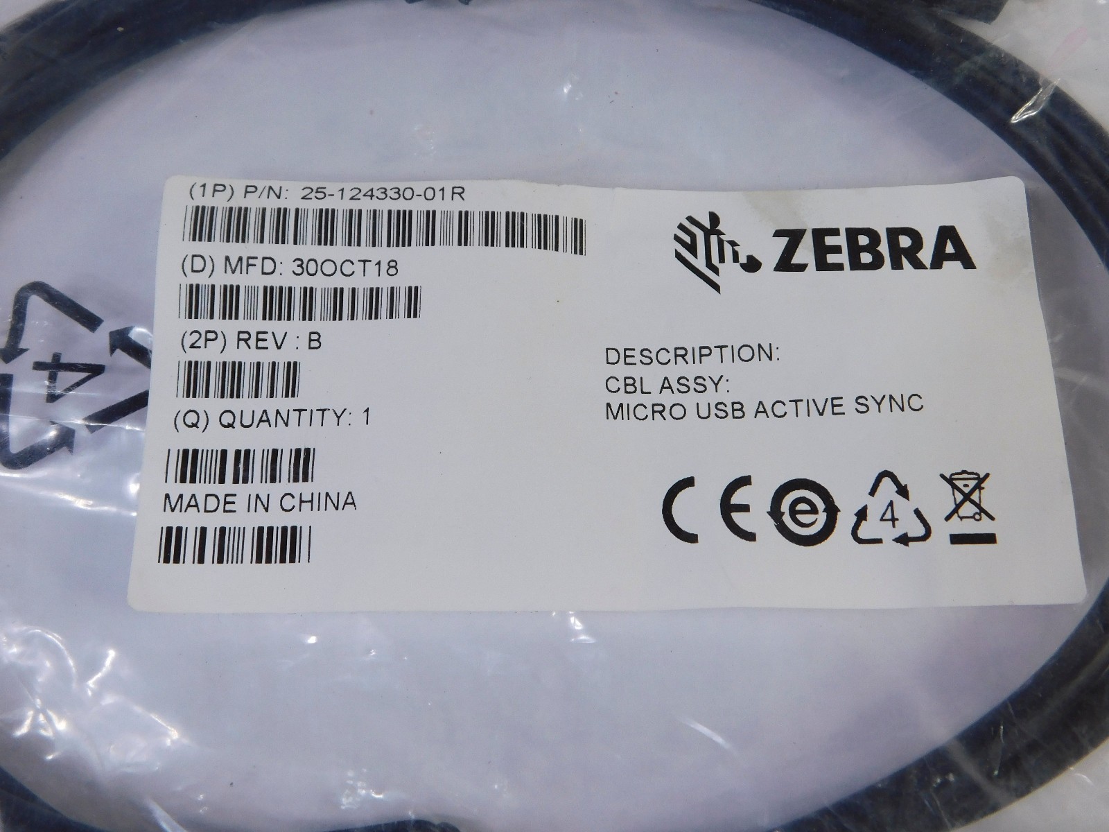 Lot of 7 each Zebra 25-124330-01R Cable Assembly Micro USB Active Sync