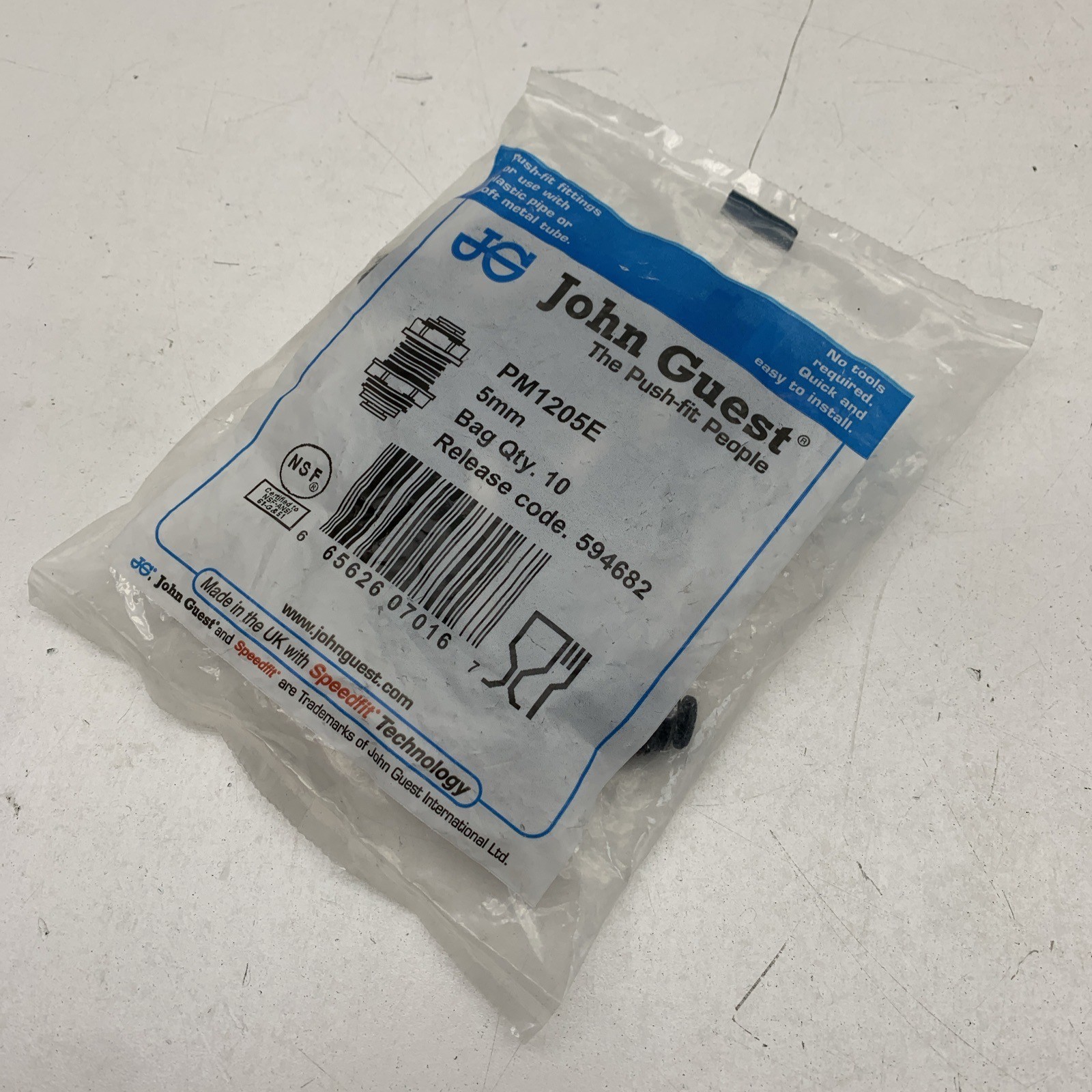 (2pcs) John Guest PM1205E Union Connector for 5mm OD Tube Through Bulkhead/Wall