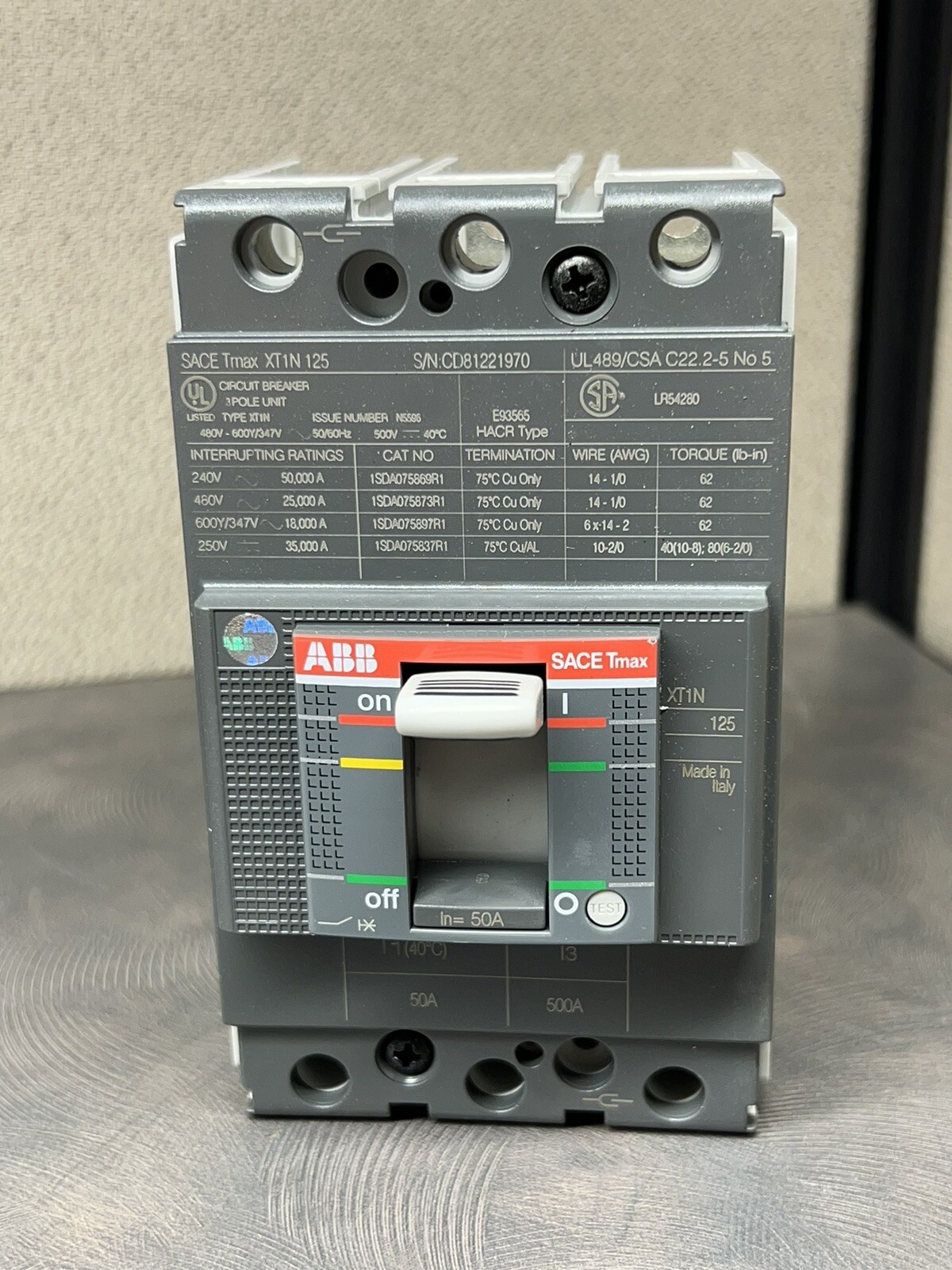 NEW NEVER USED XT1NU3050AFF000XXX ABB 50 AMP BREAKER