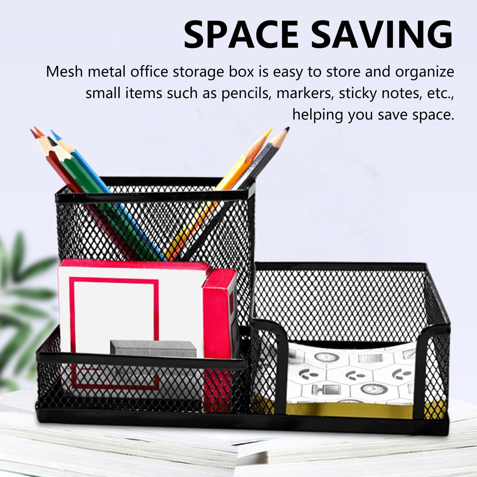 ASTIMESA 2 Pcs Metal Pen Organizer for Desk with 3 Compartments, Office black