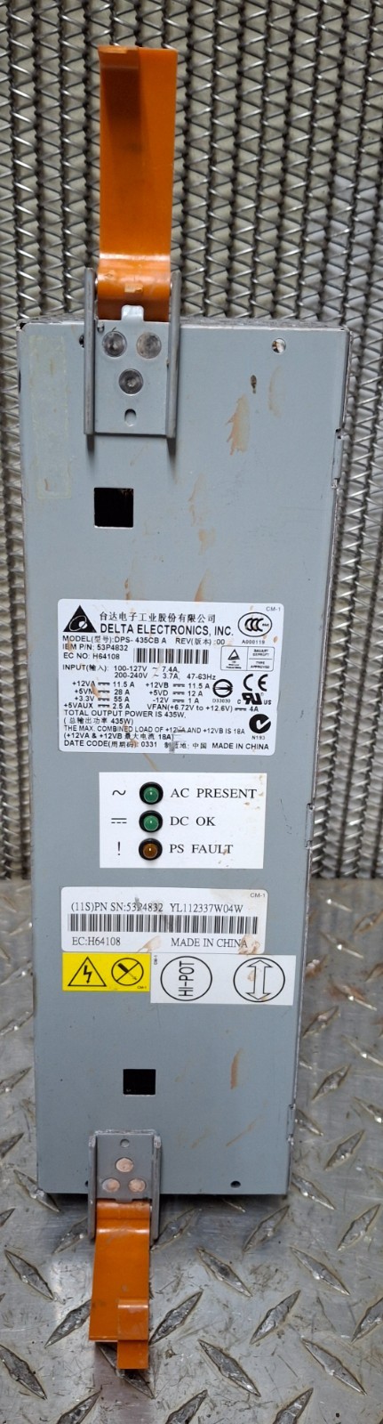 Delta Electronics/ Ibm Power Supply Dps-435CB A, 120/240v Hot Swap 435 Watt