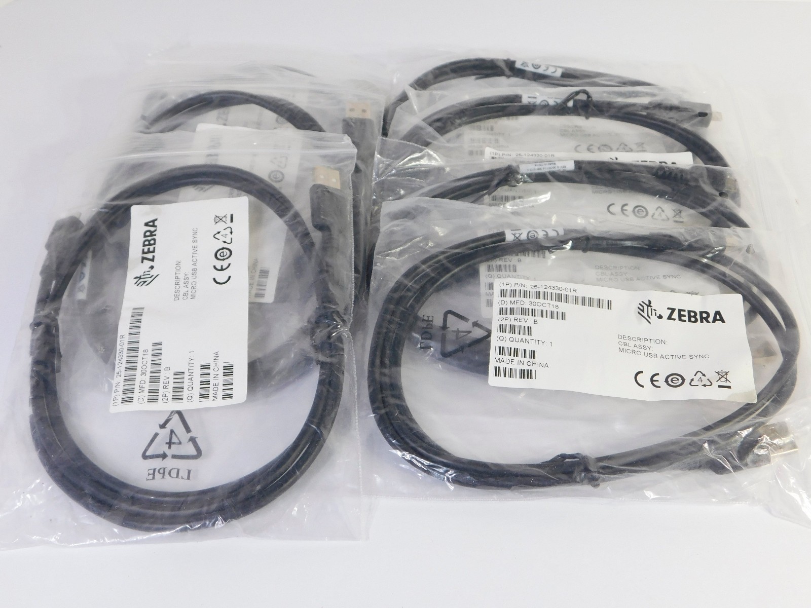 Lot of 7 each Zebra 25-124330-01R Cable Assembly Micro USB Active Sync