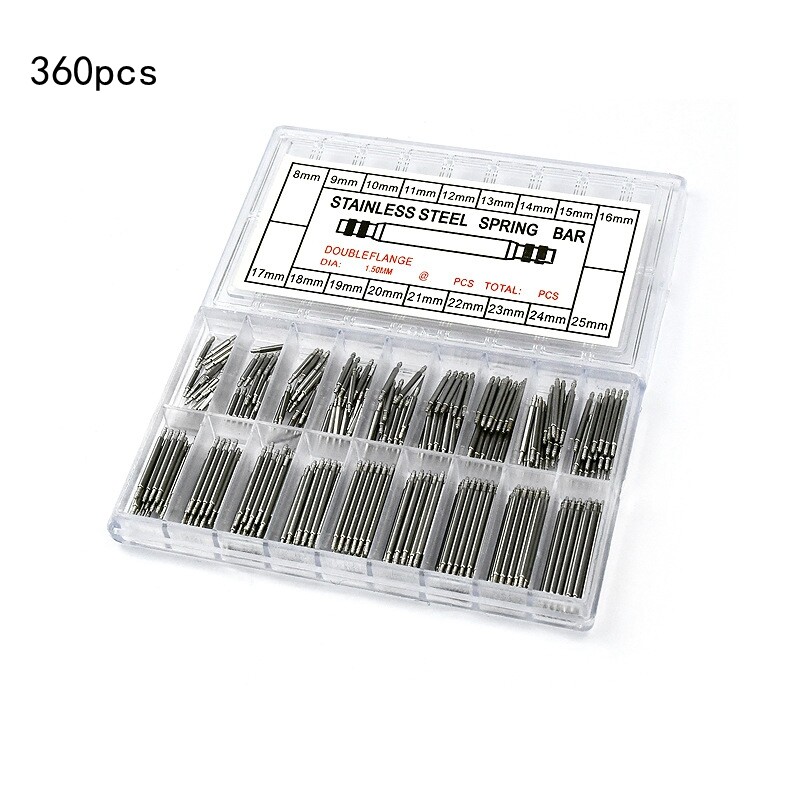 360Pcs Watch Pins Spring Bars Band Strap Kit Link 8-25mm 1.5mm Dia