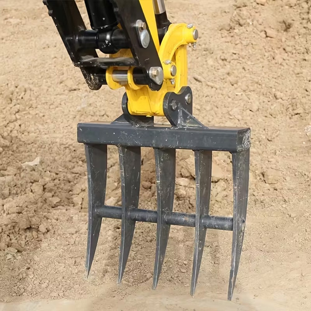 Rake Attachment for 1–1.5 Ton Mini Excavator | Heavy-Duty Root Brush Rake