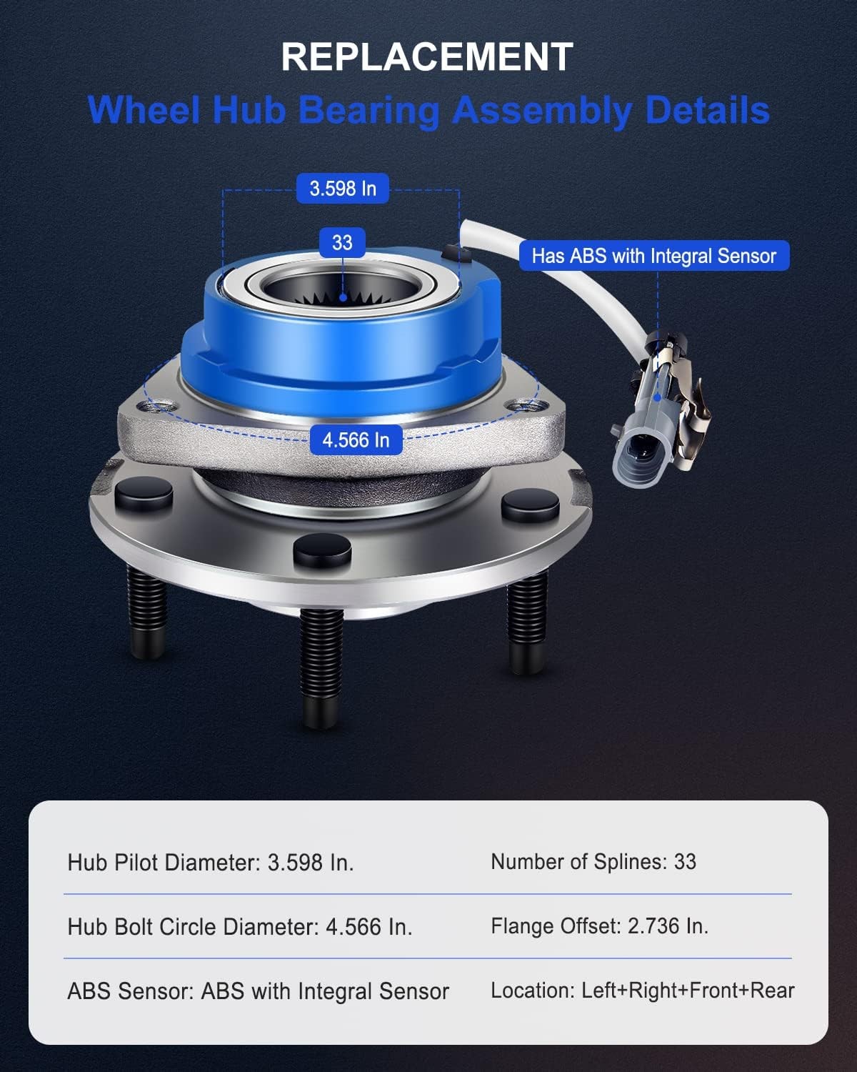 Wheel Bearing Hub Front Wheel Hub and Bearing Assembly Front/Rear 5 Lugs with AB
