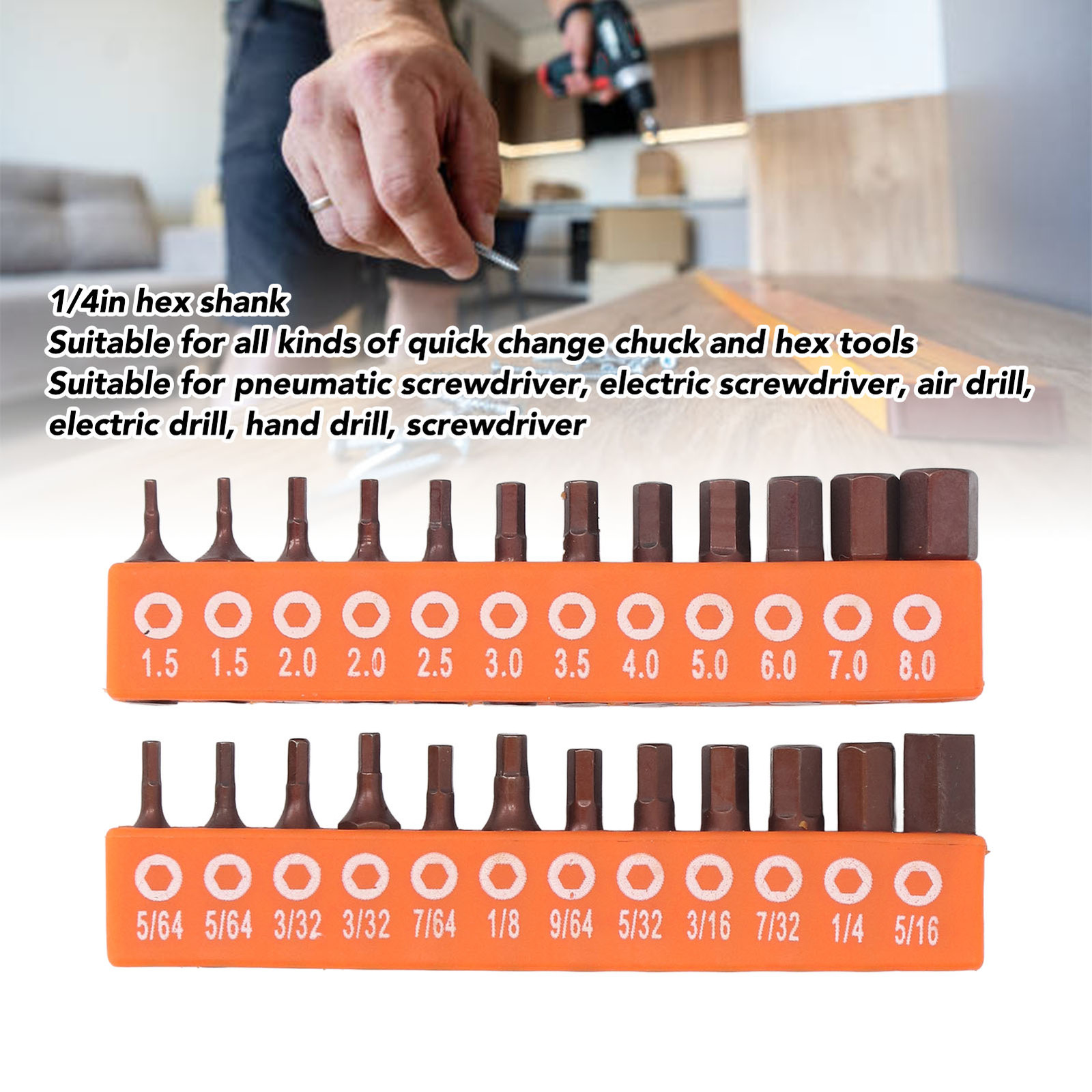 24 Pcs Hex Head Drill Bit Set S2 Alloy Steel Hex Bit Set for Work