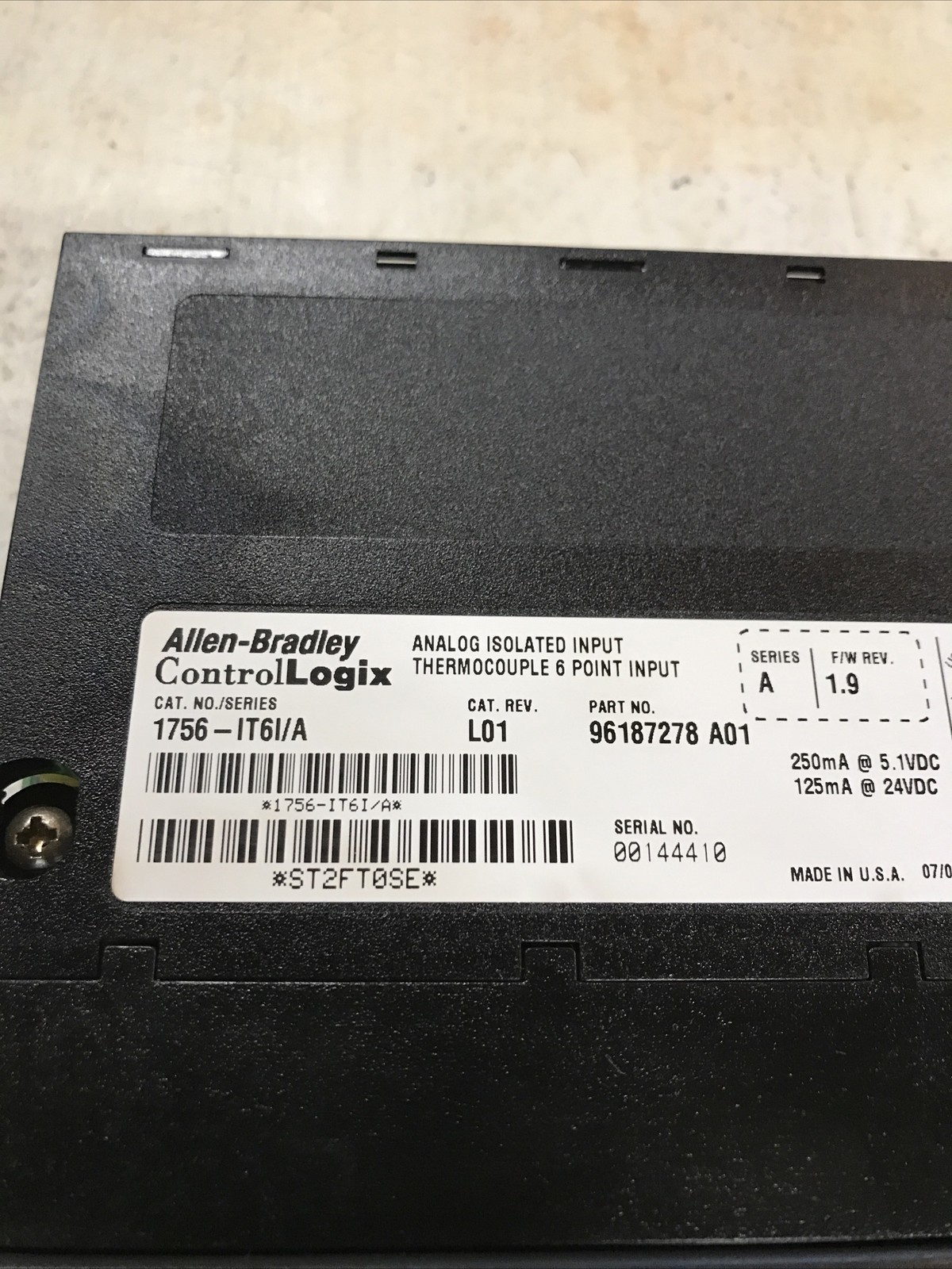 1756-IT6I, TC/mV INPUT A Allen-Bradley ControlLogix Tested