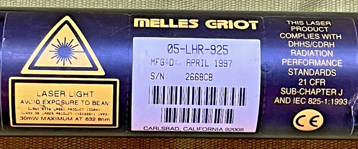 MELLES GRIOT He‑Ne Laser Head 05‑LHR‑925 – 632.8 nm