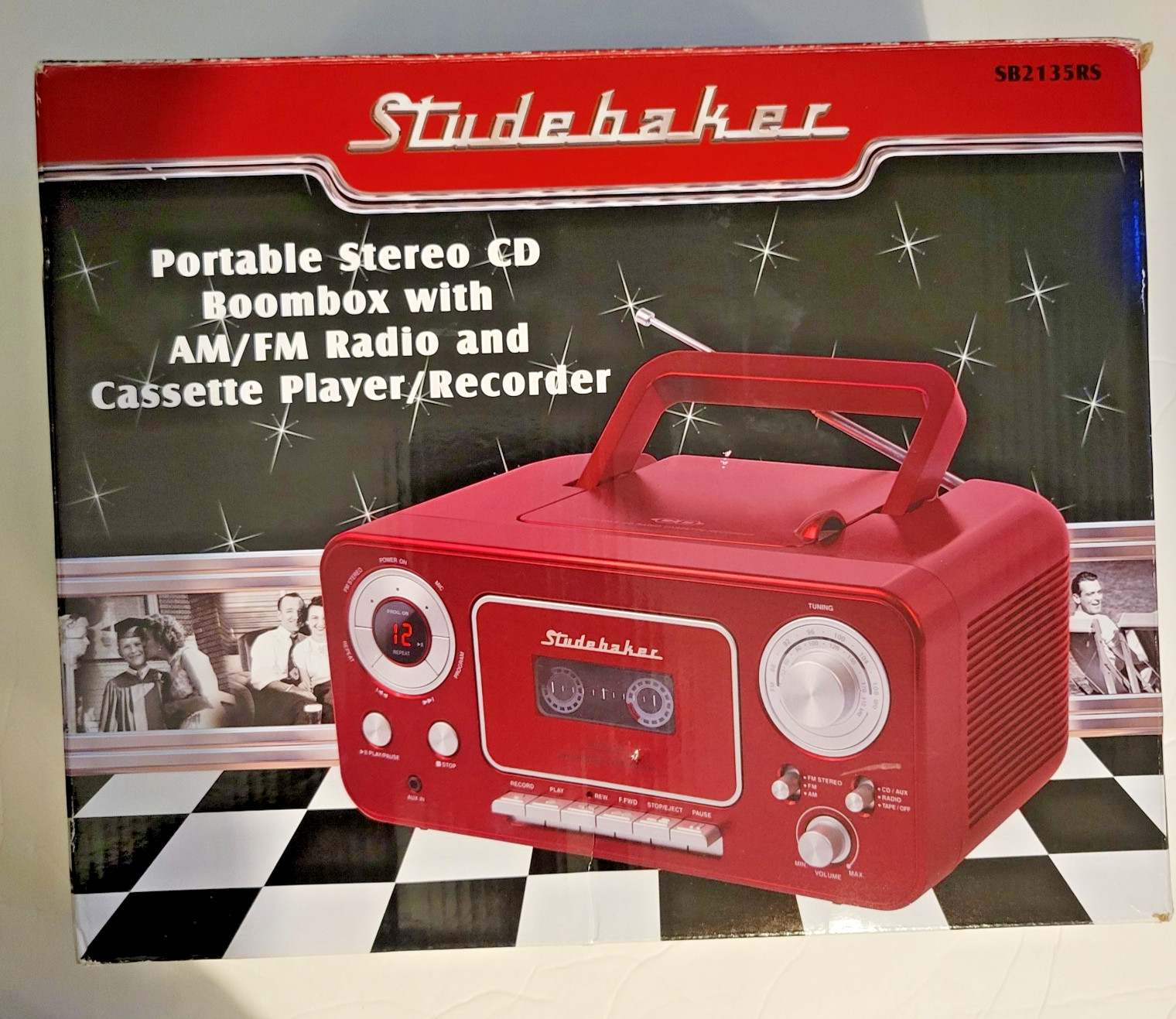 Portable Stereo CD Player with Bluetooth, AM/FM Stereo Radio and Cassette Player