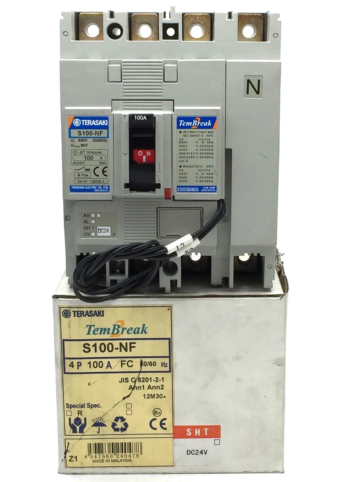 TERASAKI TemBreak S100-NF Circuit Breaker 100A FC 4P 30kA at 415V 24V DC Shunt T
