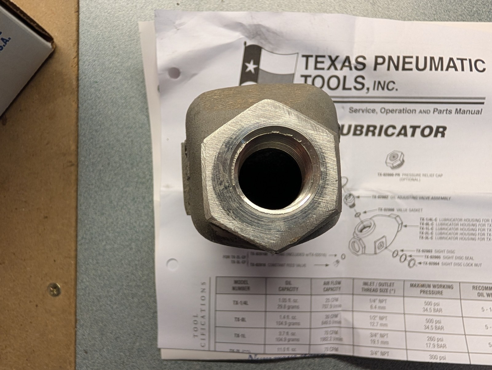 TEXAS PNEUMATIC IN-LINE LUBRICATOR Model TX-0L 1/2″