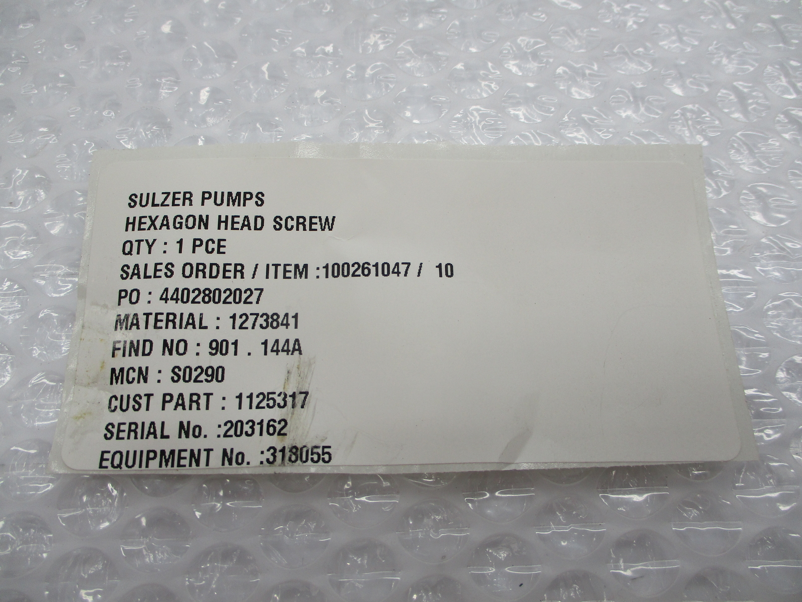 SULZER PUMPS 1273841 S0290 HEX SCREW NSNP