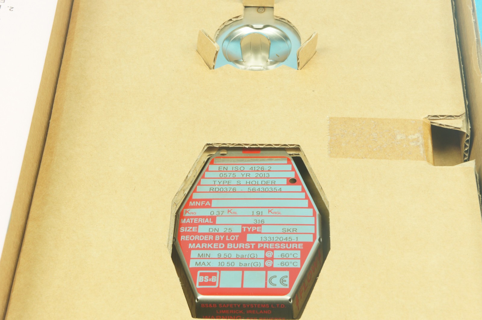 BS&B 13312045-1 SKR rupture disk 1 in.(1″)/DN25 316SS 9.50-10.50bar(G)@-60°C
