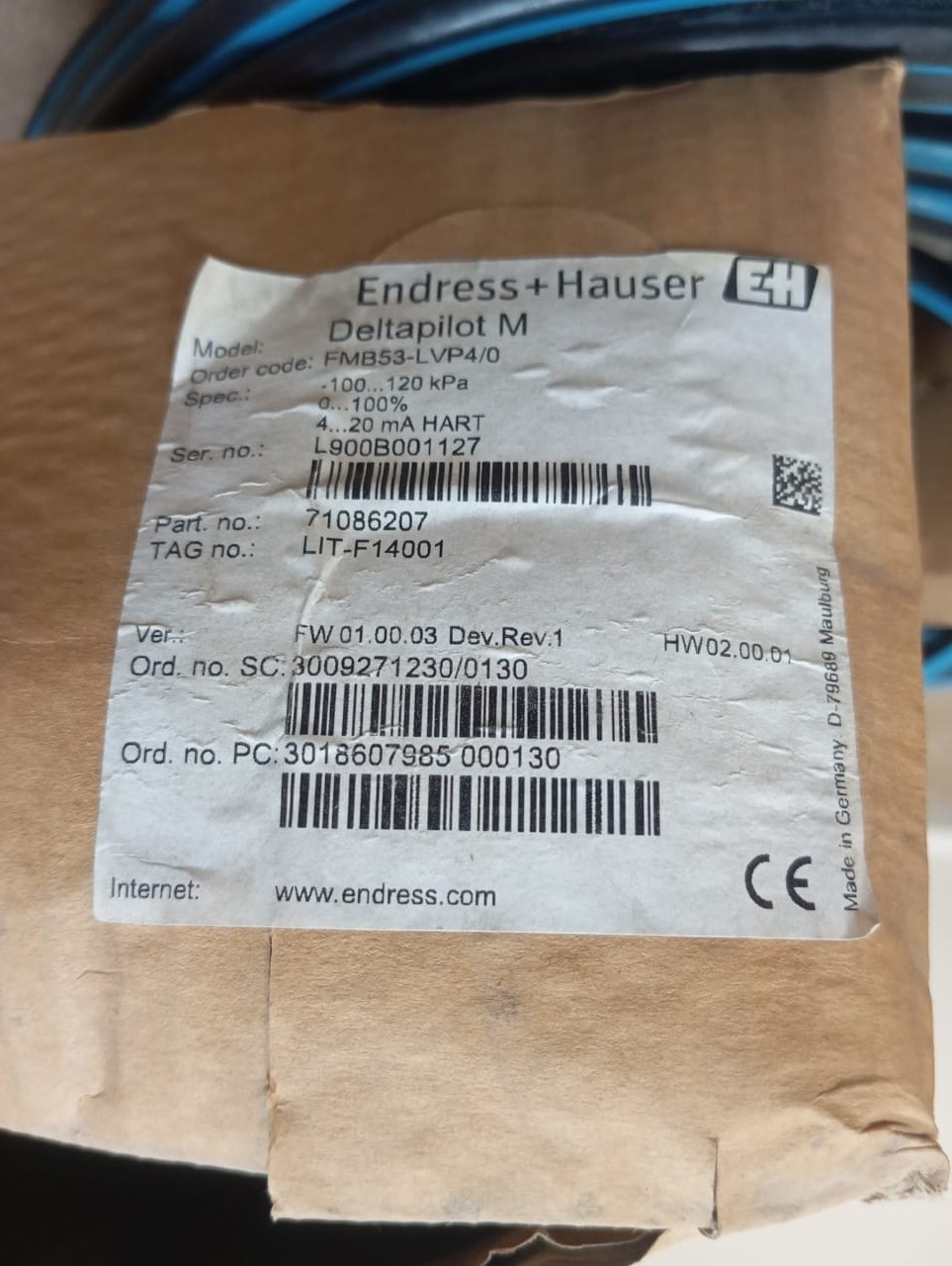 Endress+Hauser / Deltapilot M / Hydrostatic Pressure Transmitter / FMB53-LVP4/0
