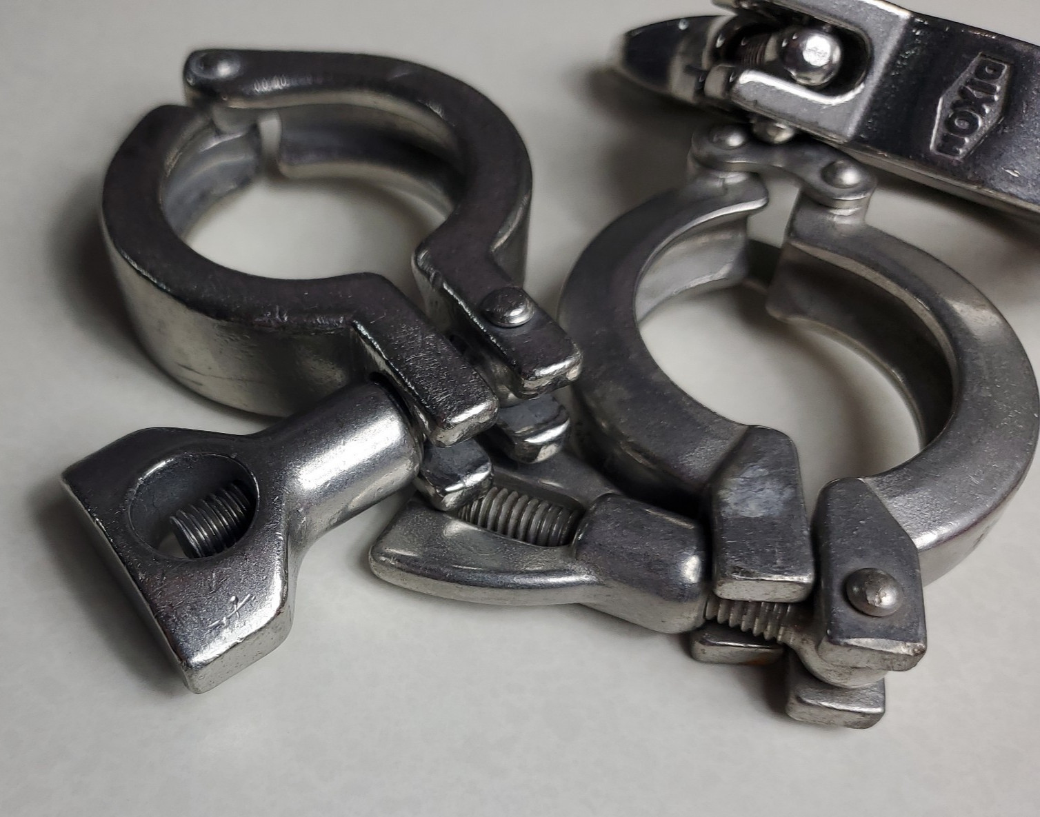 Lot of 3 Sanitary Tri Clamp 1.5 Inch Stainless Pipe Clamps Dixon and Generic