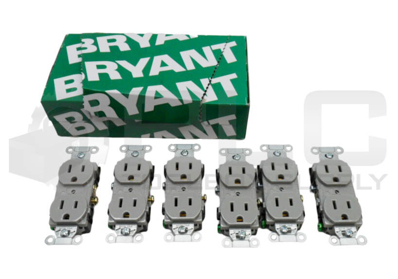 NEW BOX OF 6 BRYANT CRS15GRY DUPLEX RECEPTACLE GRAY 15A 125V