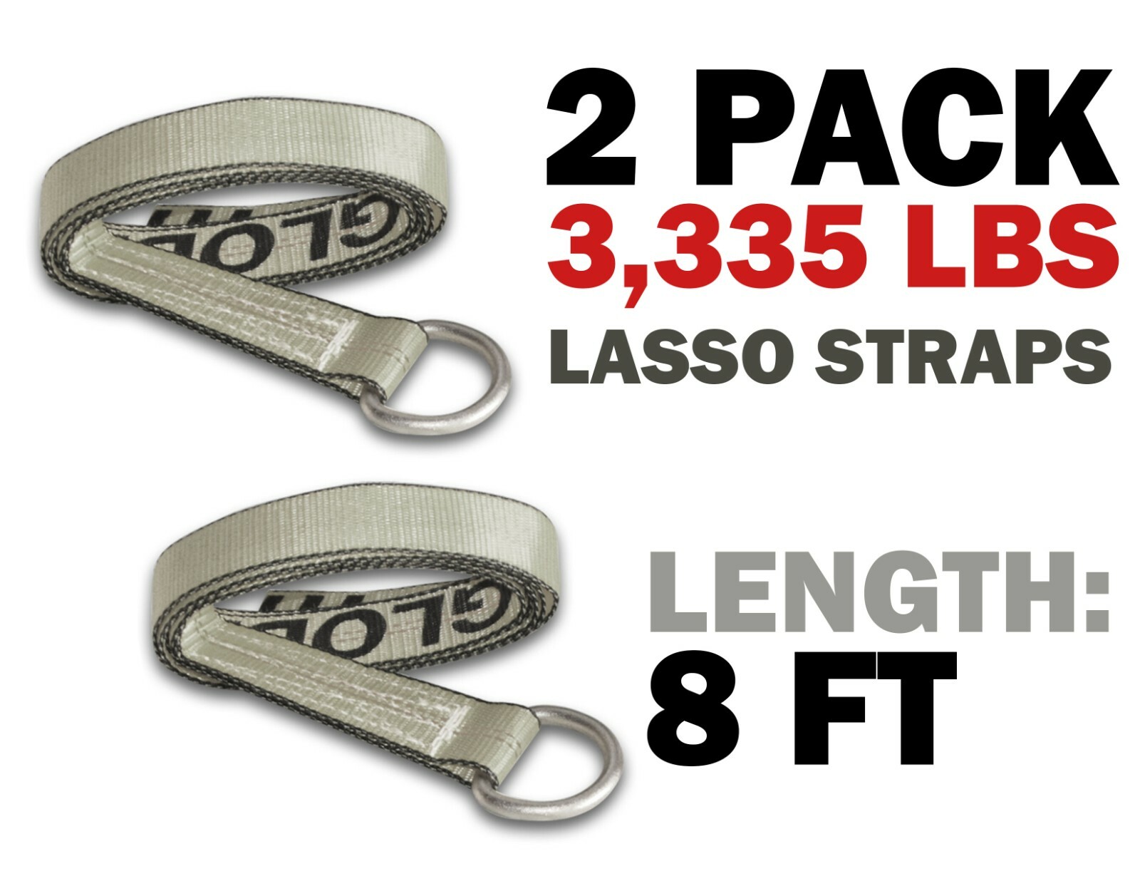 (2) 8′ Lasso Strap Wheel Tire Tie Down Wrecker Car Hauler Tow Truck Dolly Silver