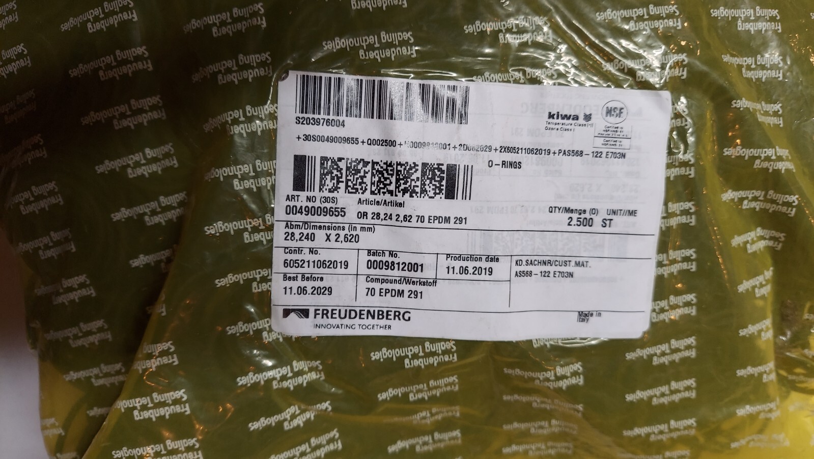 Bag of 2,500 New Fruedenberg AS568-122 0049009655 O-Rings Seals L@@K